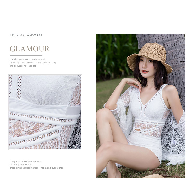 DK Swimsuit for Women, Sexy Small Chest One-Piece Conservative Tummy-Covering Slimming Korean Hot Spring Cover-Up Swimwear, White XL 8