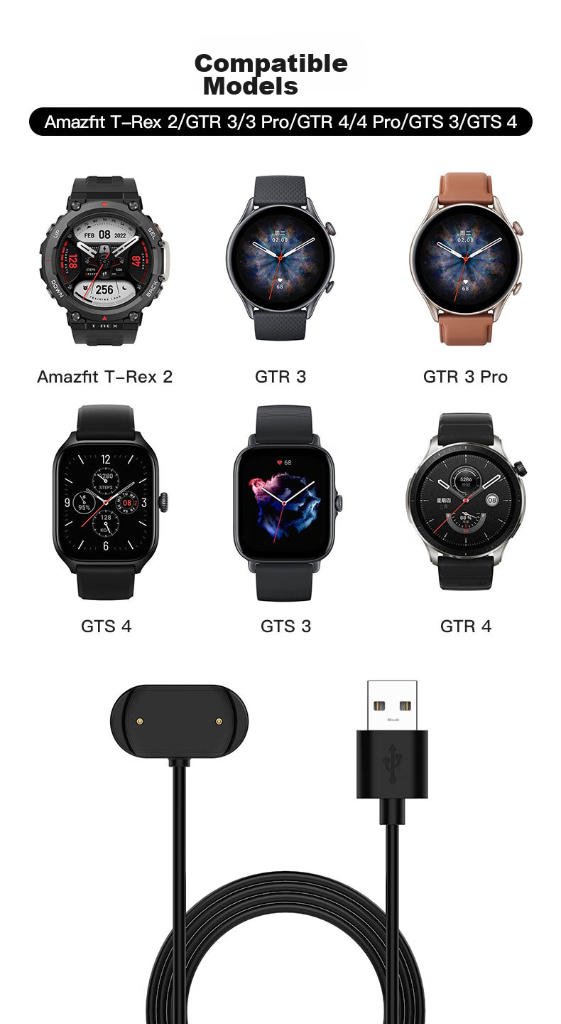 KMaxAI Magnetic Charger for Amazfit GTR4 Pro, Compatible with Huawei Mi Band And Amazfit, CHEETAH Charging Dock, Watch GTS 3/T-REX2 USB Fast Charging Cable, Black 2
