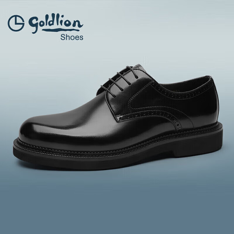 Goldlion Men's Business Formal Leather Shoes, Wedding Banquet Shoes, Color-Fading Craftsmanship, Retro Derby Shoes, G521330064AAA, Black, Size 44