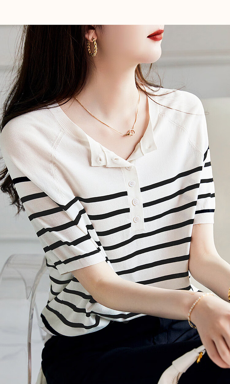 Demana Japanese Style Artistic Commuter Spring Autumn Colorblock Striped Round Neck Slimming Knit Sweater 17