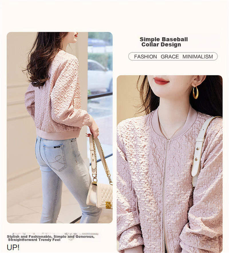 Dme [Outdoor New Fashion] Spring And Autumn Commuter Baseball Collar Lightweight Bubble Texture Stylish Versatile Jacket for Women, Short Style 9