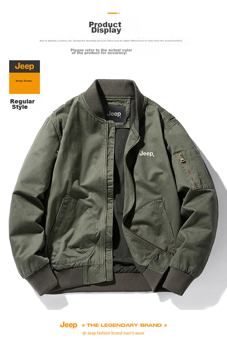 JEEP Men's Jacket, Spring And Autumn Baseball Collar Loose Casual Workwear Clothing, Blue, M 14