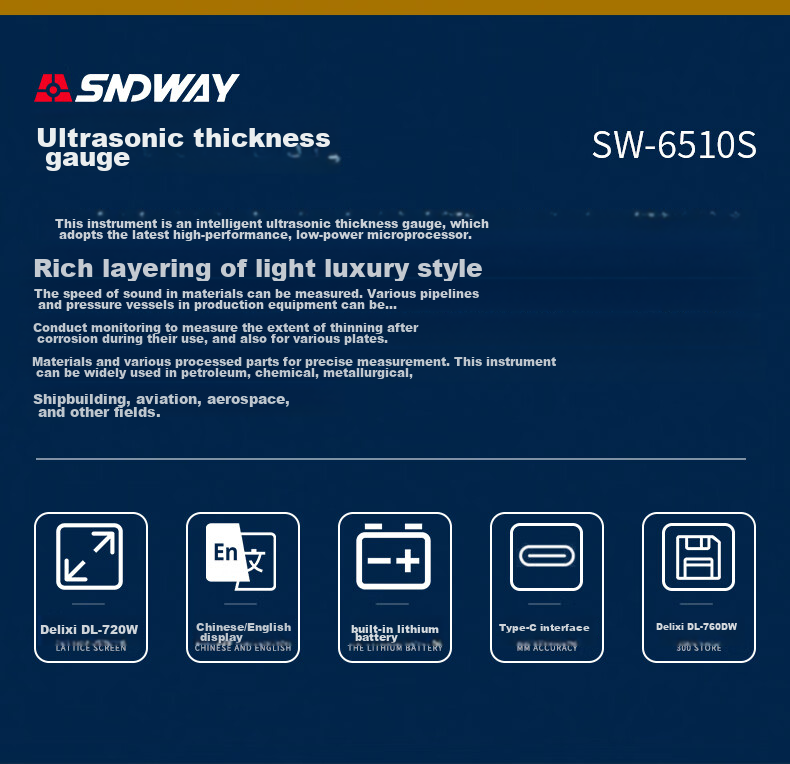 SNDWAY High-Precision Ultrasonic Thickness Gauge for Iron, Aluminum, Copper, Glass, Plastic, Ceramic, Metal And Steel Plate SW-JG6510 3