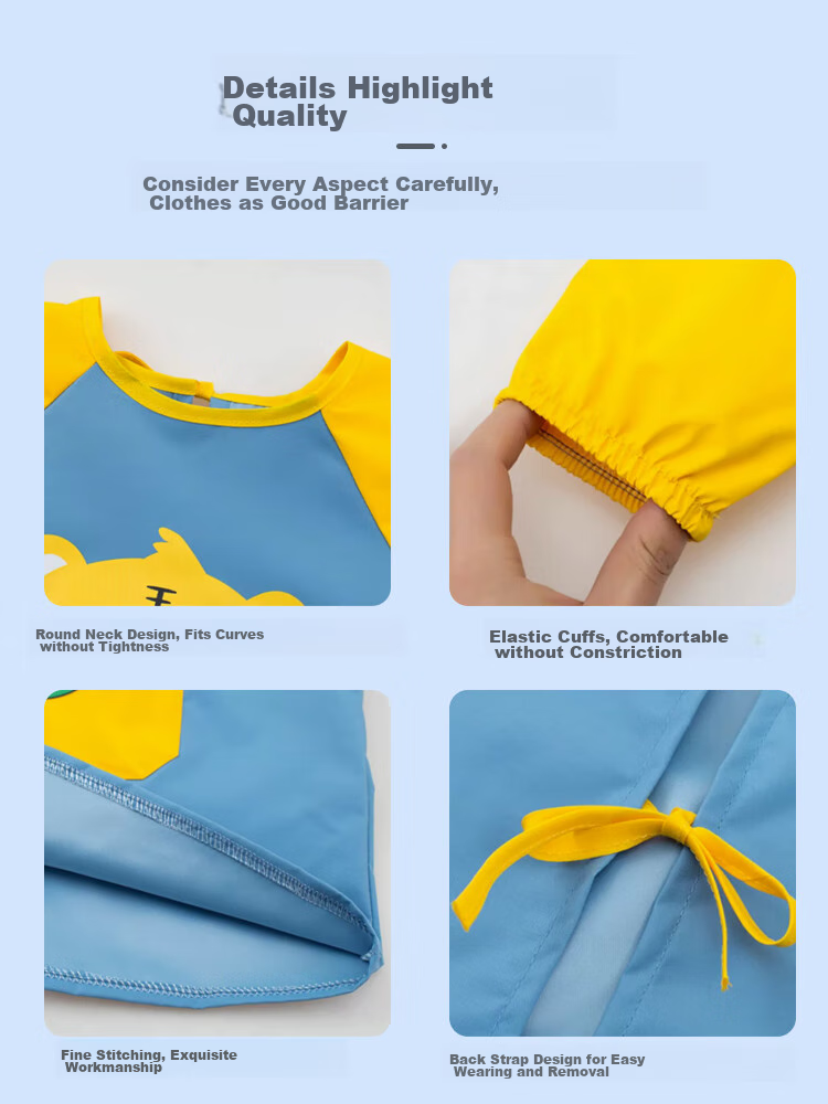 9I9 Baby Eating Smock, Water-Resistant Long-Sleeve, Kindergarten Painting Clothes, Infant Reverse Wear, Anti-Dirt Extended Dinosaur A51 10