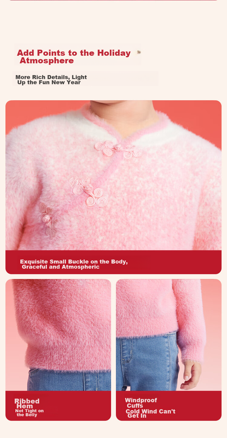 BALABALA Girls' New Chinese-Style Sweater, Children's Knitwear, Spring 2025 Red Sweater Top, 208125103004 7