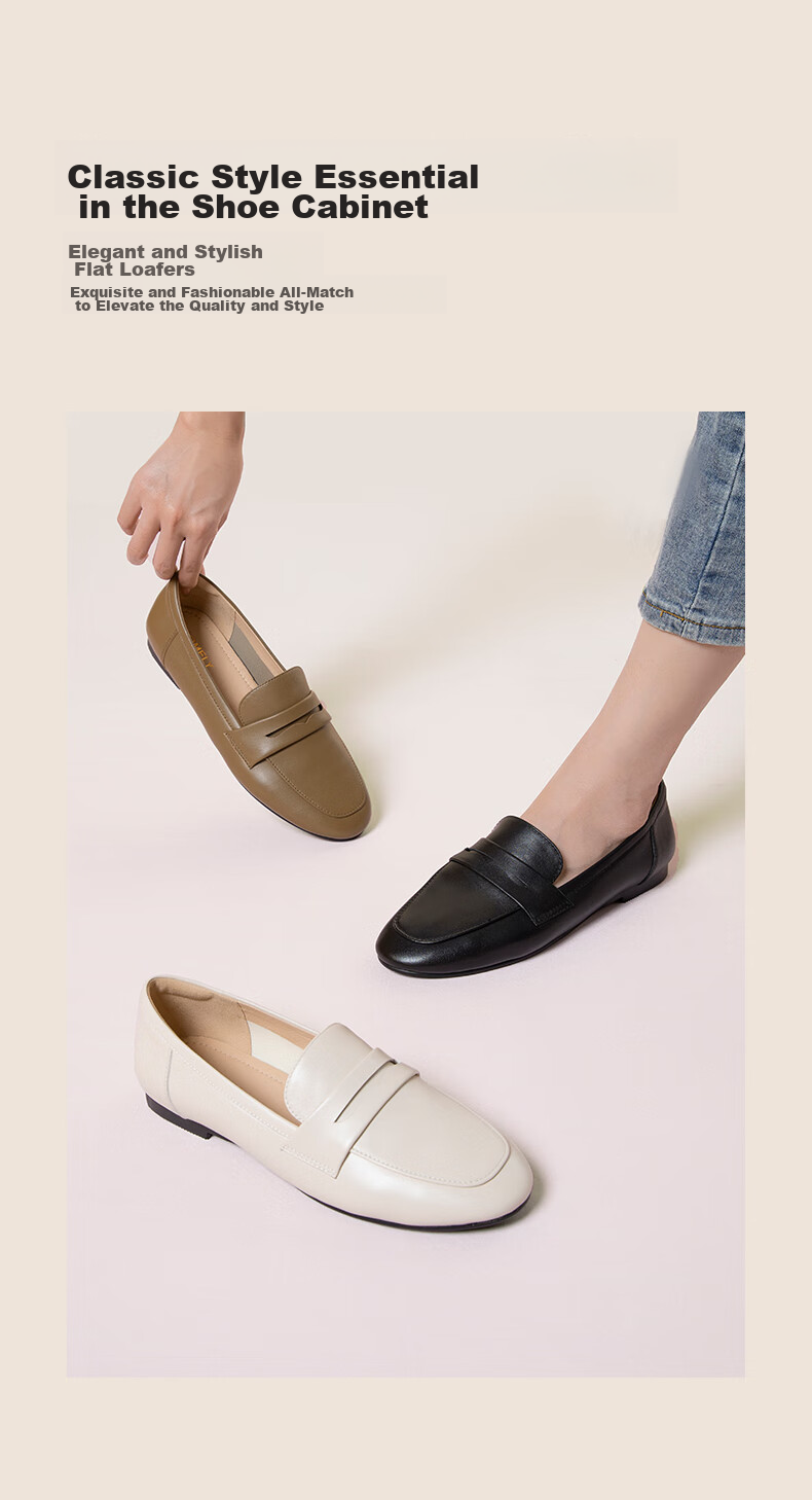 COMELY Women's Slip-On Loafers, Autumn New Style Mall Version, Lightweight Comfortable Commuter Leather Shoes, Black, Size 33 2