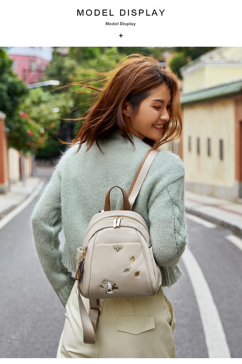 Laifu Xiaomifeng Embroidered Backpack for Women, Korean-Style Fashionable Commuter Travel Canvas Small Backpack 8