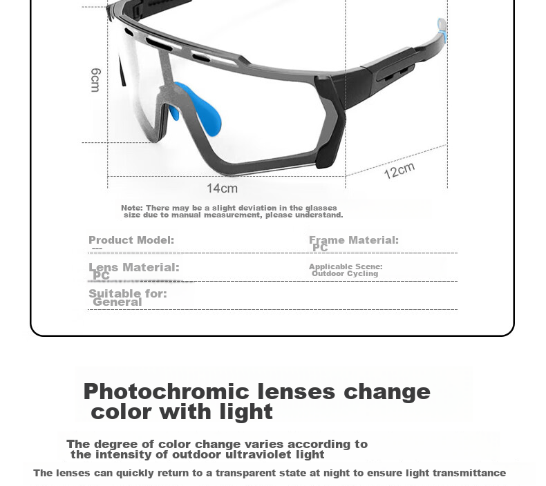 LOVECRAFT Photochromic Cycling Glasses with Black Frame And Gray Lenses, Day And Night Use, Windproof Mountain Biking Sunglasses with Goggles 3