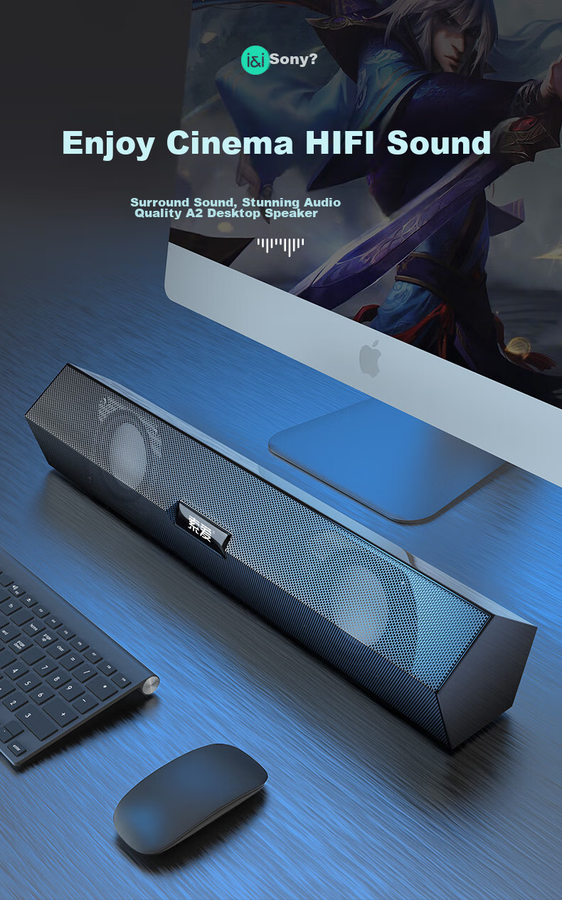 Soaiy SA-A2 Speaker, Computer Speakers, Mini Speakers, Multimedia Laptop Desktop Home Use, Online Class, Desktop USB Wired Subwoofer, Long Bar Speaker, Standard Versio 2