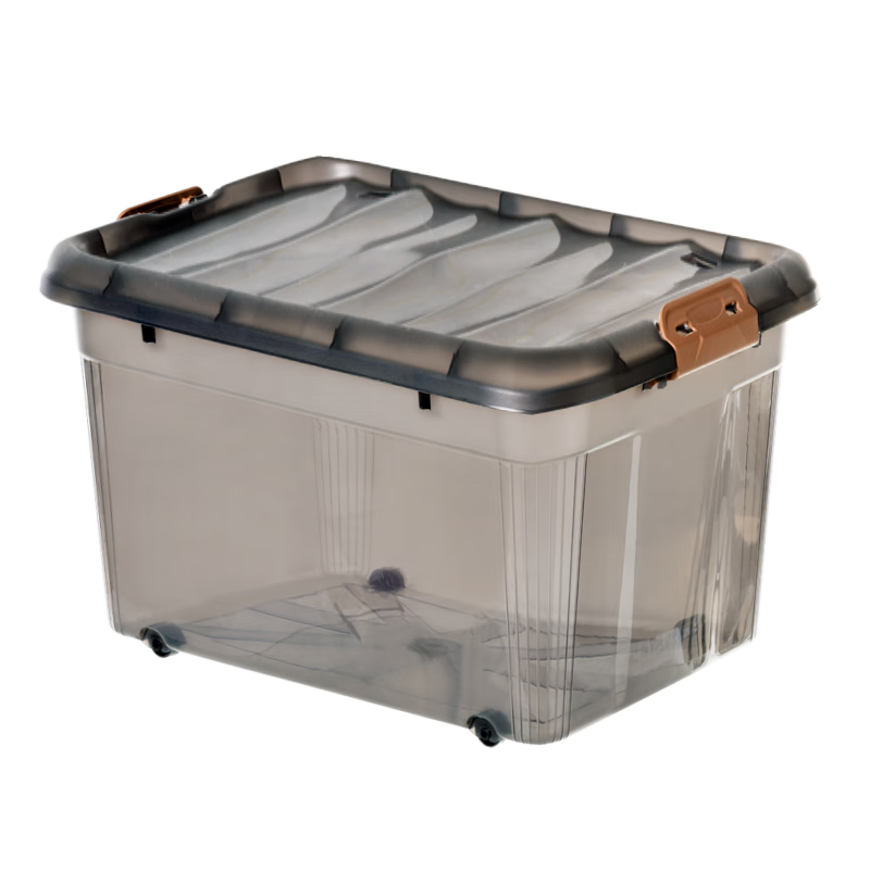 JD Original Mocha Light Luxury Storage Box for Snacks, Books, Clothes, Bedding, Transparent Plastic with Wheels, 90L
