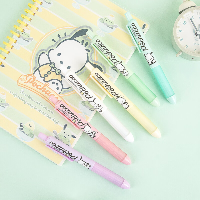 GuangBo Gel Pen with Retractable CS Tip, Black 0.5mm for Students, Sanrio Collaboration Pochacco Design, Smooth Writing for Exams And Signing, Pack of 6 KT82058-6