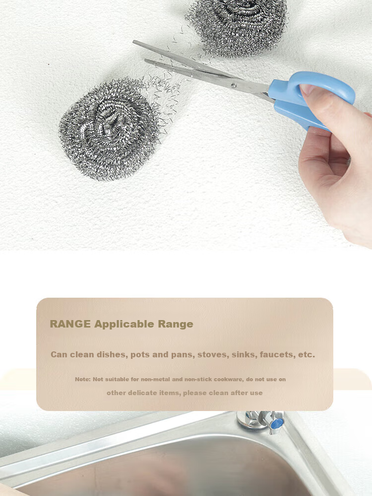 Houshi 410 Stainless Steel Wire Scrubbers, Large Cleaning Balls, No Shedding, Kitchen Dish Washing And Pot Cleaning Tool, Cleaning Brush, Pack of 6 8