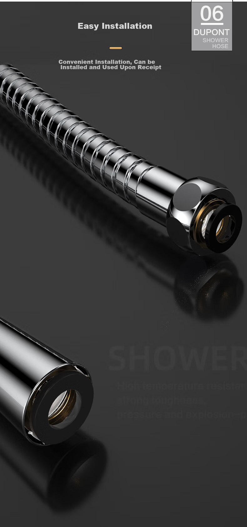 DU PONT DU PONT Handheld Shower Head Hose, 304 Stainless Steel, 1.5 Meters Long, Shower Head Hose D-PJ001 7