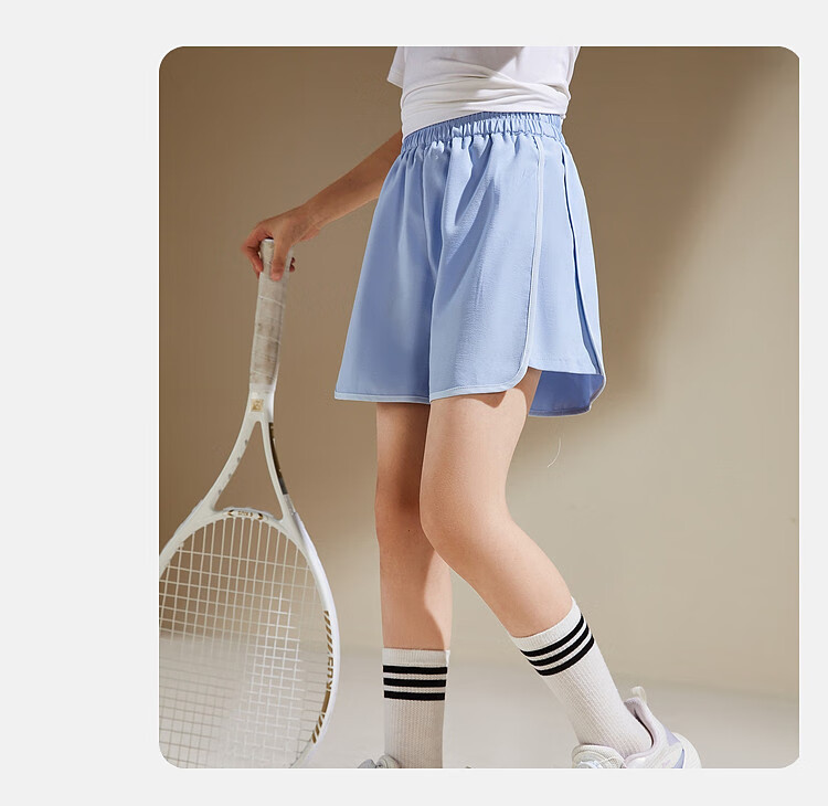 ASK JUNIOR Offline Matching Girls' Summer Loose Sports Shorts with Side Seam Stripes, Casual Children's Pants, Light Blue, Size 110 5