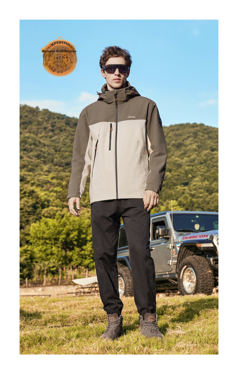 JEEP Windbreaker Jacket for Men And Women, Autumn And Winter Outdoor Three-In Windproof And Warm Mountaineering Coat, Vintage White, 3XL 23