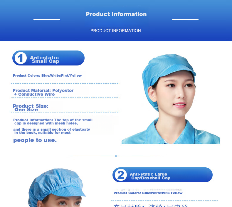 BAIGE Anti-Static Cap, Dust-Free Cap, Workshop Work Cap, Protective Head Cover, Small Work Cap Skylight Style, Blue, Pack of 5, CW851856 3