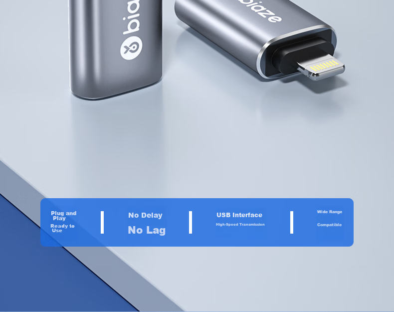 BIAZE Apple OTG Adapter, Lightning to USB Female Converter, IPad Mini IPad Accessory, Aluminum Alloy, Blue 2