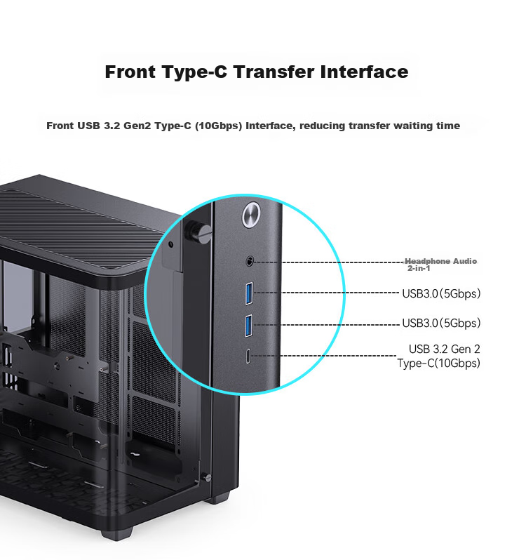 JONSBO TK-3 Black Curved Panoramic ATX Case (Dual 360 Radiator Support/ATX PSU/10 Fan Positions/Type-C Gen2 10Gbps+) 14