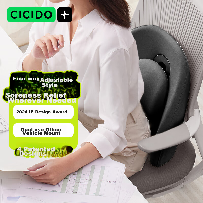 CICIDO Ergonomic Lumbar Support Cushion, Office Back Support, Seat Backrest, Car Waist Protector, Long-Sitting Aid