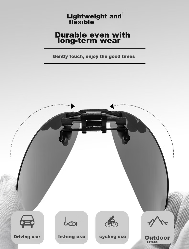 Angelamiao Sunglasses Clip for Men, Ultra-Light Driving UV Protection Polarized Clip-On Sunglasses for Women, Can Be Used with Prescription Glasses 4