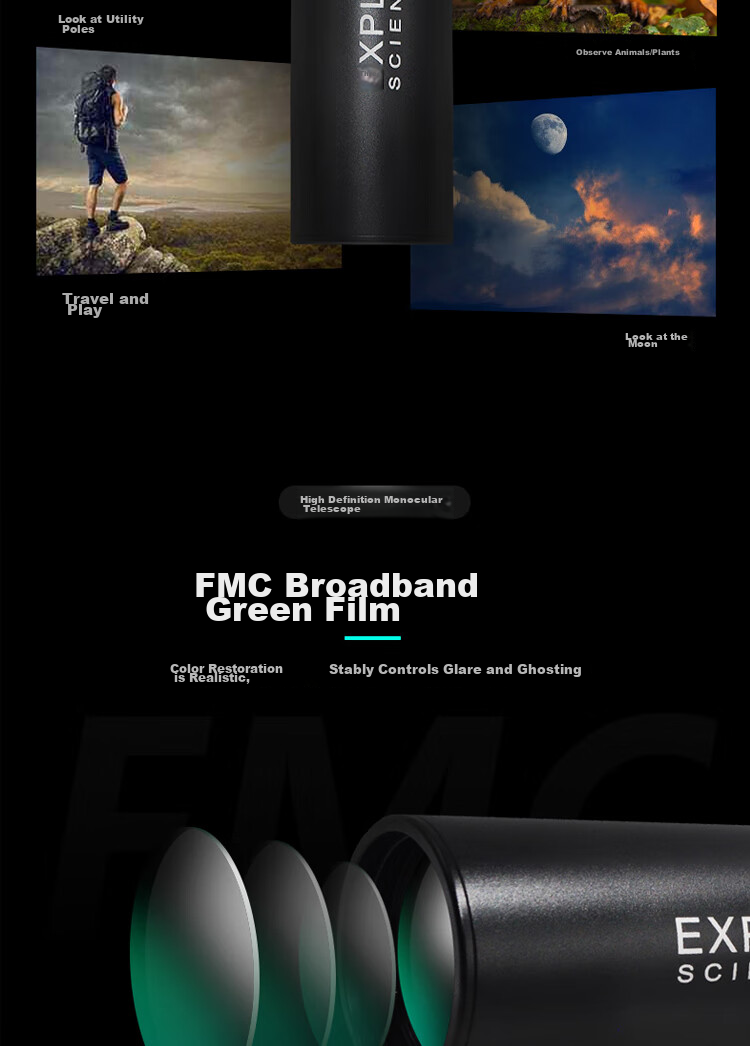 EXPLORE SCIENTIFIC Single-Tube Telescope 7X32 Wide-Angle High Magnification High-Definition Night Vision Concert Professional Outdoor Portable 6