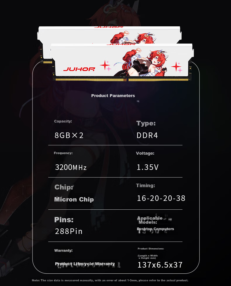 JUHOR 16GB (8GB X 2) Kit, DDR4 3200, Desktop Memory Module, Xingwu Series, Hynix Chips, CL16 8