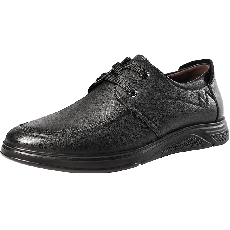 LAORENTOU Men's Leather Shoes, Spring And Autumn Business Casual Shoes, Top-Grain Cowhide Lace-Up, Wear-Resistant Non-Slip Men's Shoes, LA12049, Black, Size 41