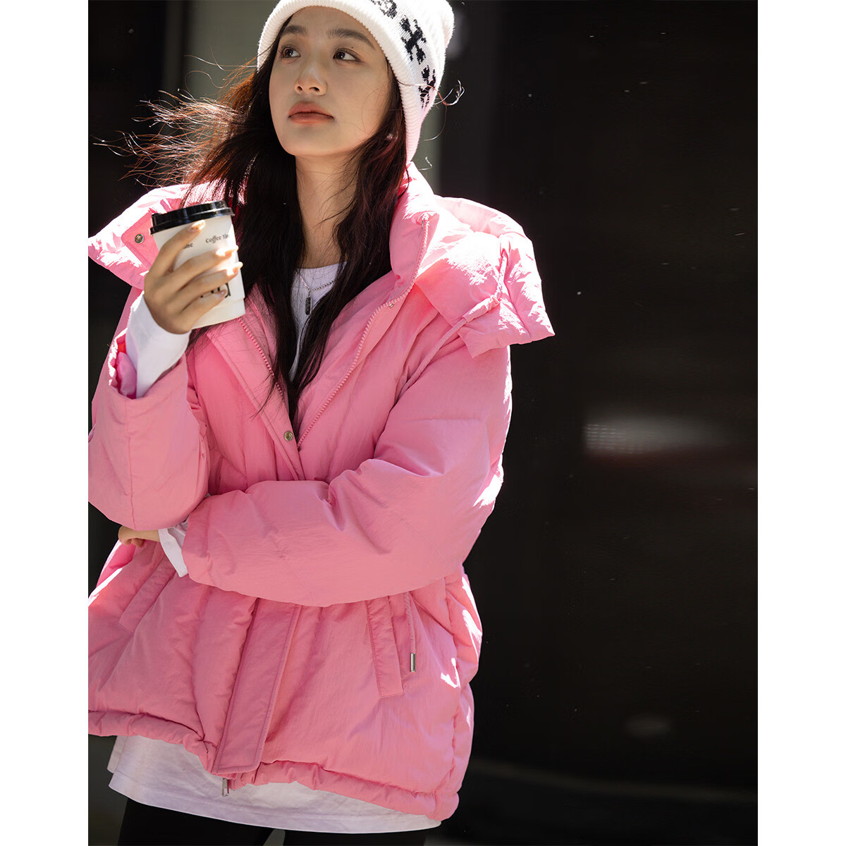 Dme [Young Girl's Powder Pink] Winter Hooded Long Coat with Split Line Decoration, Women's down Jacket