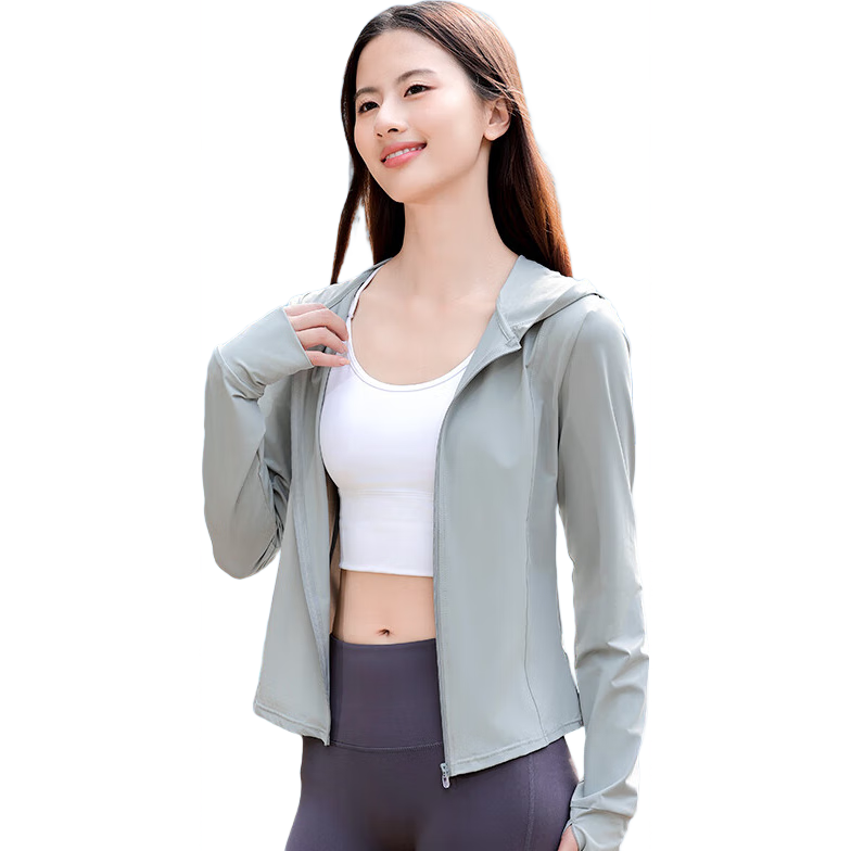 Ousen Sun Protection Clothing for Women, Spring And Summer Original Yarn Ice Silk Sun Protection Garment, Slim-Fit Outdoor Cycling Sunshade Hooded Sun Protection Shirt Skin Coat
