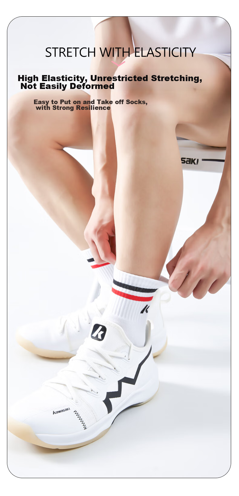 KAWASAKI Badminton Socks, Basketball Socks, Running Sports Short Socks 6330 White White Gray (Three-Pair Pack) One Size Fits All 3