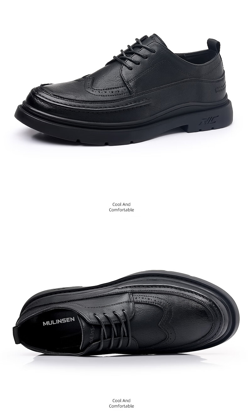 MULINSEN Men's Shoes, Business Casual Leather Shoes, British Brogue Versatile Soft-Soled Work Trendy Shoes, 7263 22