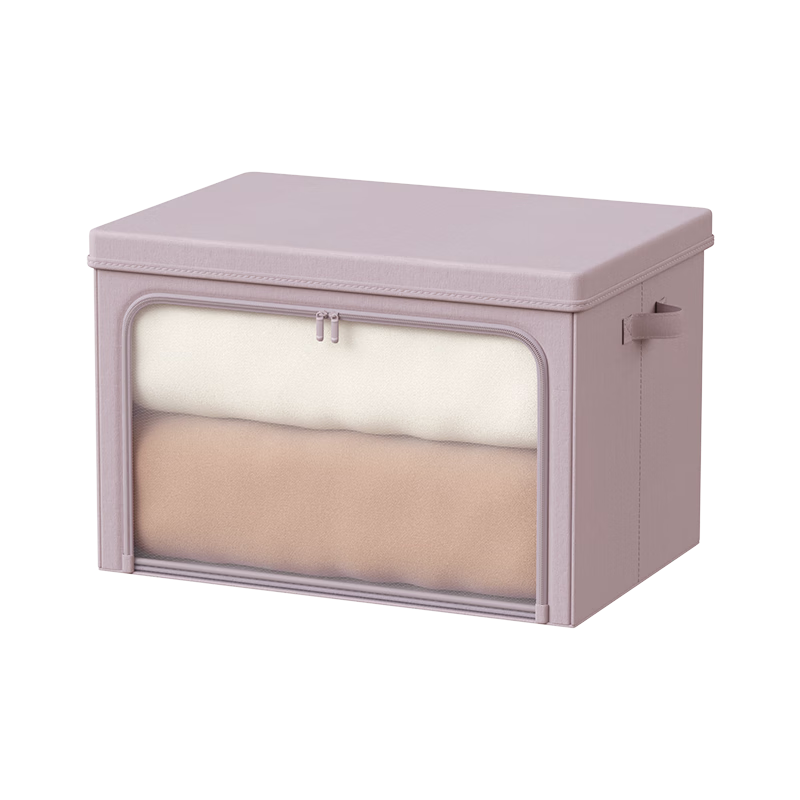 Bangnimeijia Cloud Soft Cotton Clothes Storage Box, Large Closet Organizer Box with Visual System, Light Purple, 66L, 1 Piece