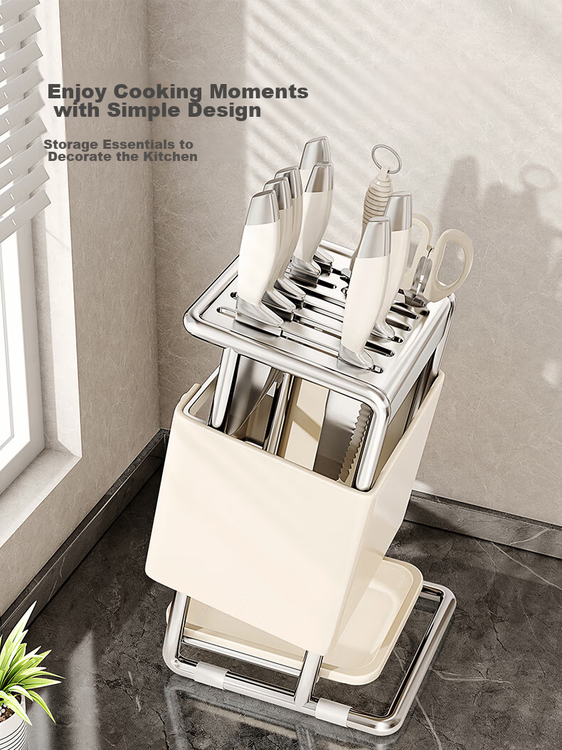 Shuaishi Stainless Steel Knife Holder Kitchen Storage Rack for Knives, Chopsticks, Cutting Boards, Multi-Functional Organizer Shelf 8