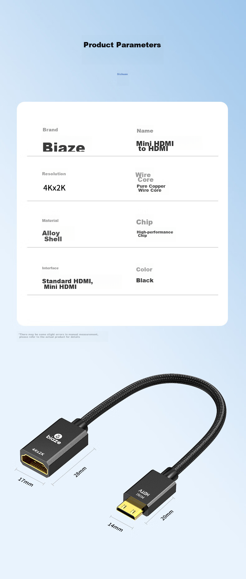 BIAZE Mini HDMI to Standard HDMI Adapter Cable Female, 4K60Hz High-Definition Male to Female High-Definition Converter Head for Connecting Tablets, Cameras to Computers, TVs, Projectors And Monitors 18