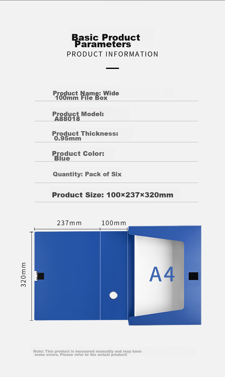 GuangBo (GuangBo) 6 Pieces 100mm A4 High-Quality Plastic File Boxes, Thickened Board Document Boxes, Storage Boxes for Financial Records And Vouchers, Office Supplies A88018 Blue 3
