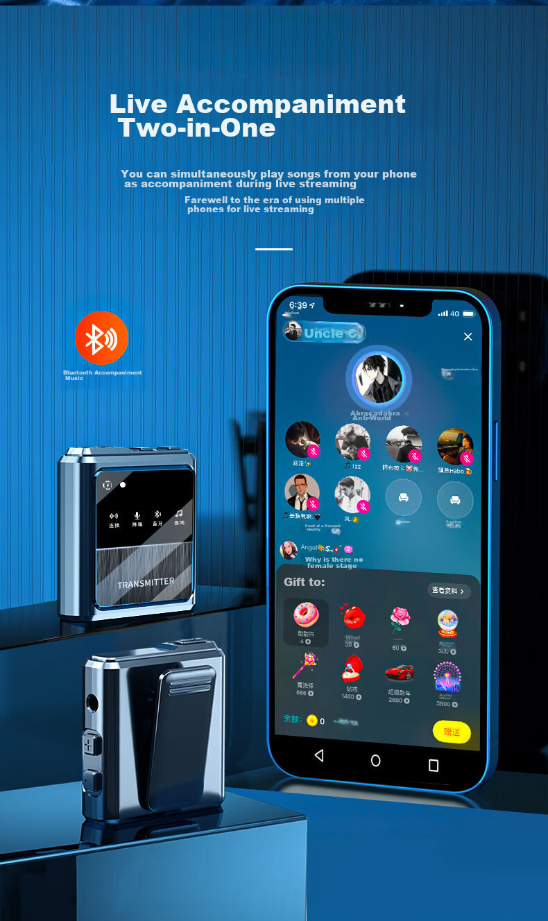YOUFES M30 Wireless Lavalier Microphone, Mobile Phone Live Streaming Sound Card Receiver, Bluetooth Lapel Mic, Noise Reduction Recording Microphone, Outdoor Host Douyin Speaker, Short Video Vlog Sound Pickup Mic 10