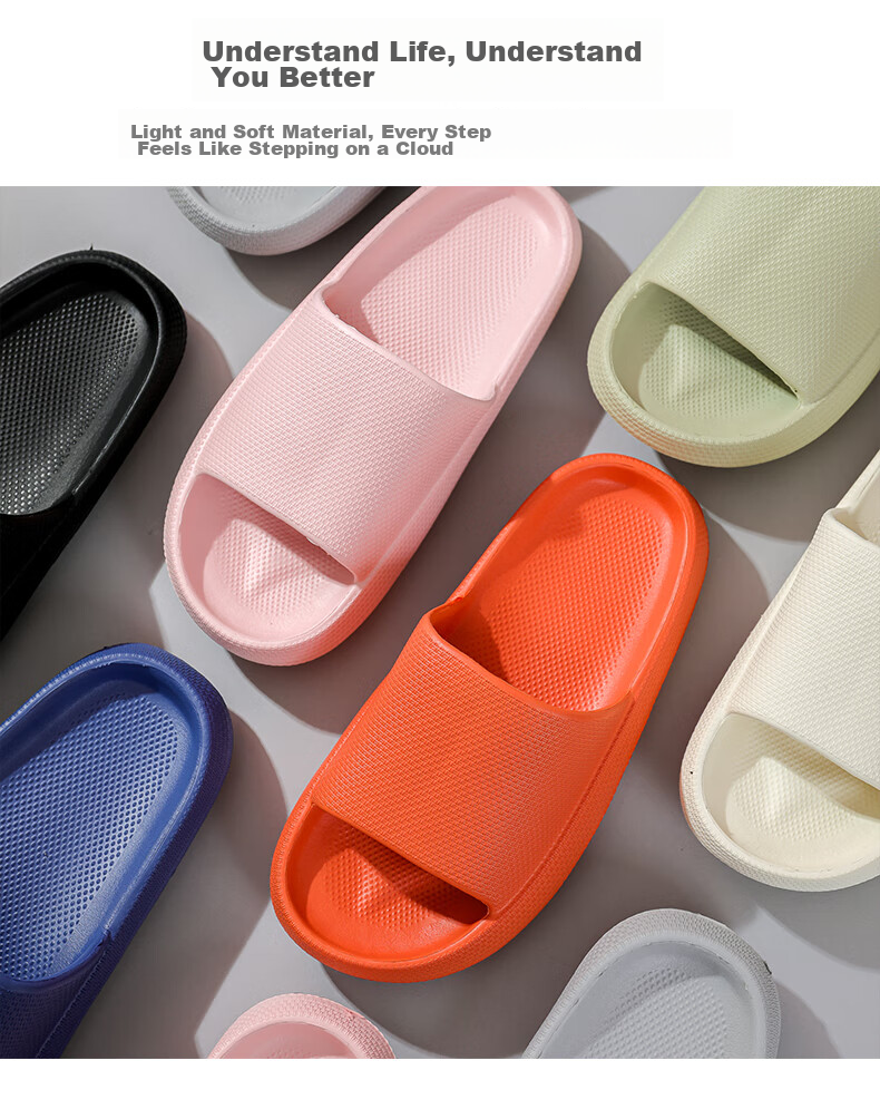 GUOLUOFEI 2025 New Thick-Soled Couple Slippers, Home Indoor Slippers with Squishy Feel, Women's Sandals, Gray, Size 36-37 3