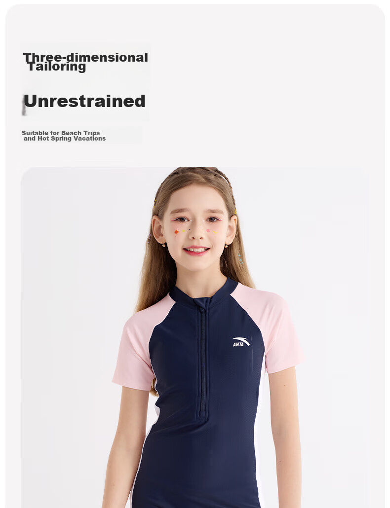 ANTA Children's Swimsuit, New Style Girls' One-Piece Square-Leg, Student Professional Training Swimwear, for Older Children, Blue And Purple, Size 170 12
