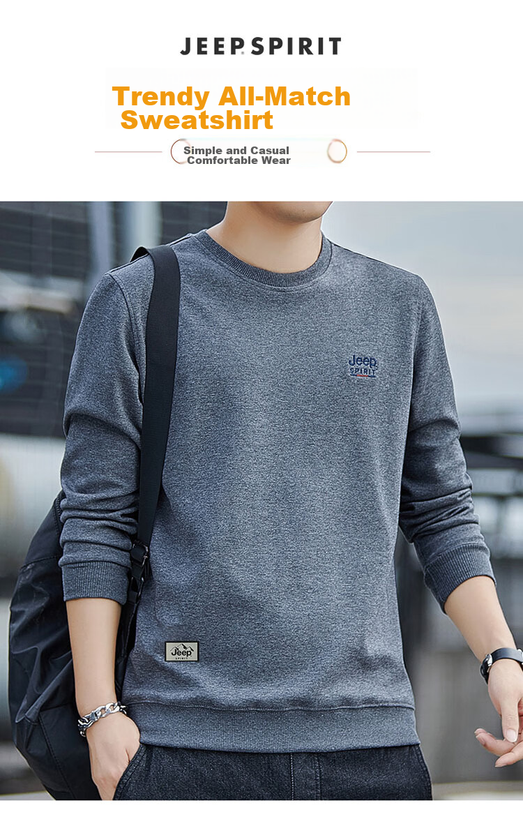 JEEP SPIRIT Men's Spring Casual Long Sleeve T-Shirt Round Neck Blue L 1