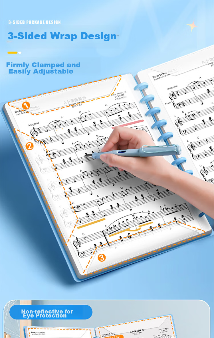 SUNWOOD 20 Sheets 40 Pages A4 Mushroom Clip Music Folder, Sheet Music Folder Document Holder, Guitar And Guzheng Score Folder, Staff Paper Folder, 1387-20 Blue 3