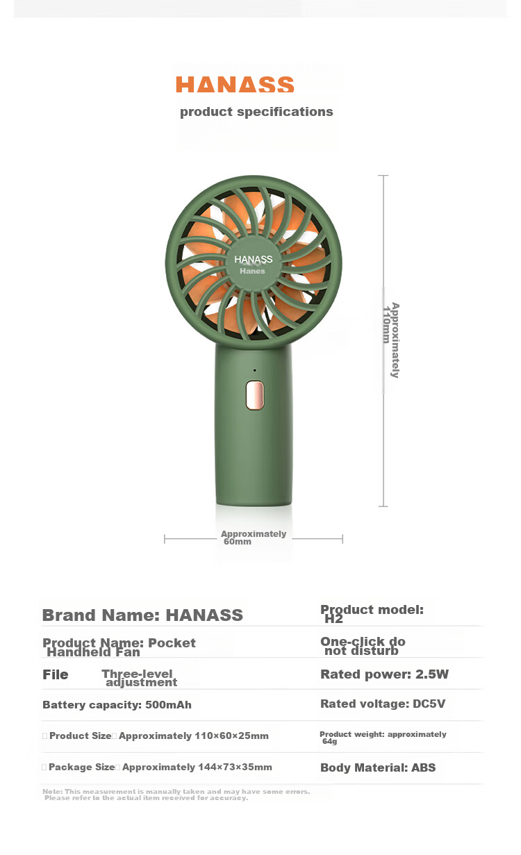 HANASS Rechargeable Handheld Mini Fan, Wireless Portable Quiet Desk Fan, Outdoor Companion Mini Pocket Fan, Back-To Dormitory Fan H2, Housewarming Birthday Gift for Men And Women Students 10