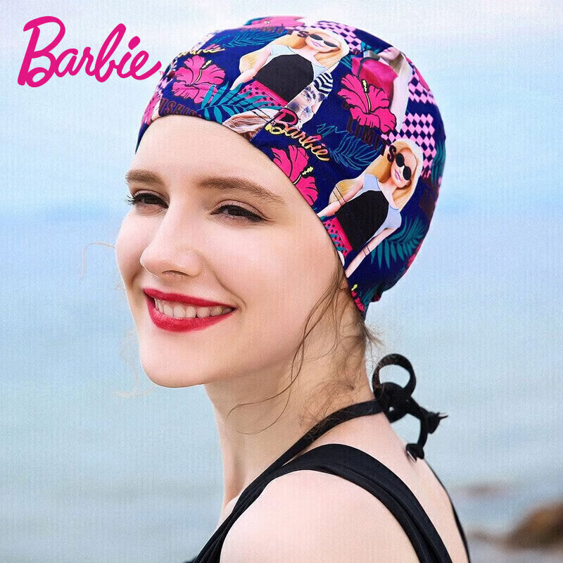 Barbie Fashion Printed Long Hair Ear-Protecting Swim Cap Women's Swimsuit Fabric High Elasticity Comfortable Quick-Dry Breathable Swimming Gear