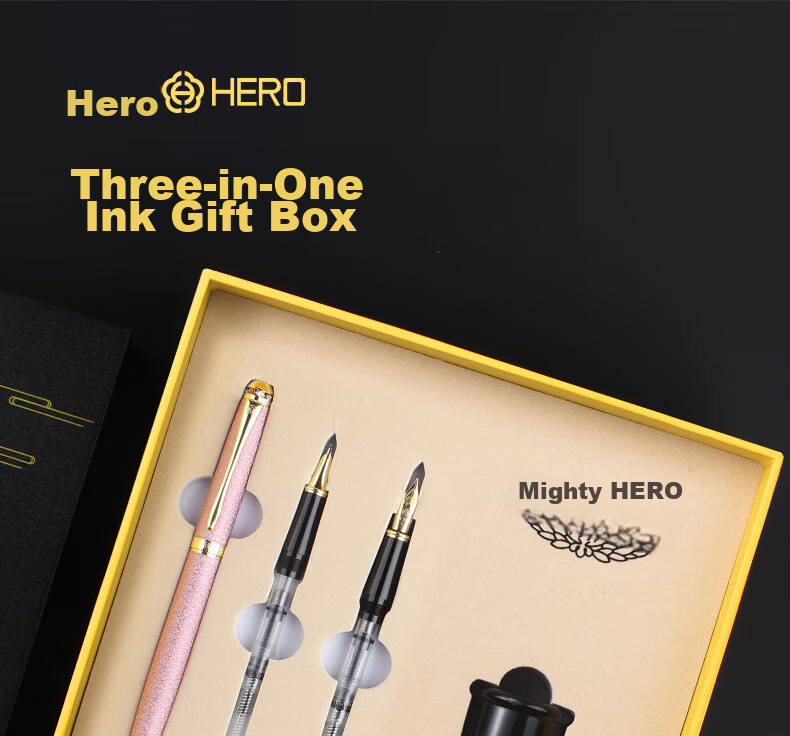 HERO Fountain Pen 1520 Black Velvet Sand Multi-Color Fine Nib Iridium Gold Fountain Pen Signature Pen for Men And Women Office Gift Ink Gift Box Set 1