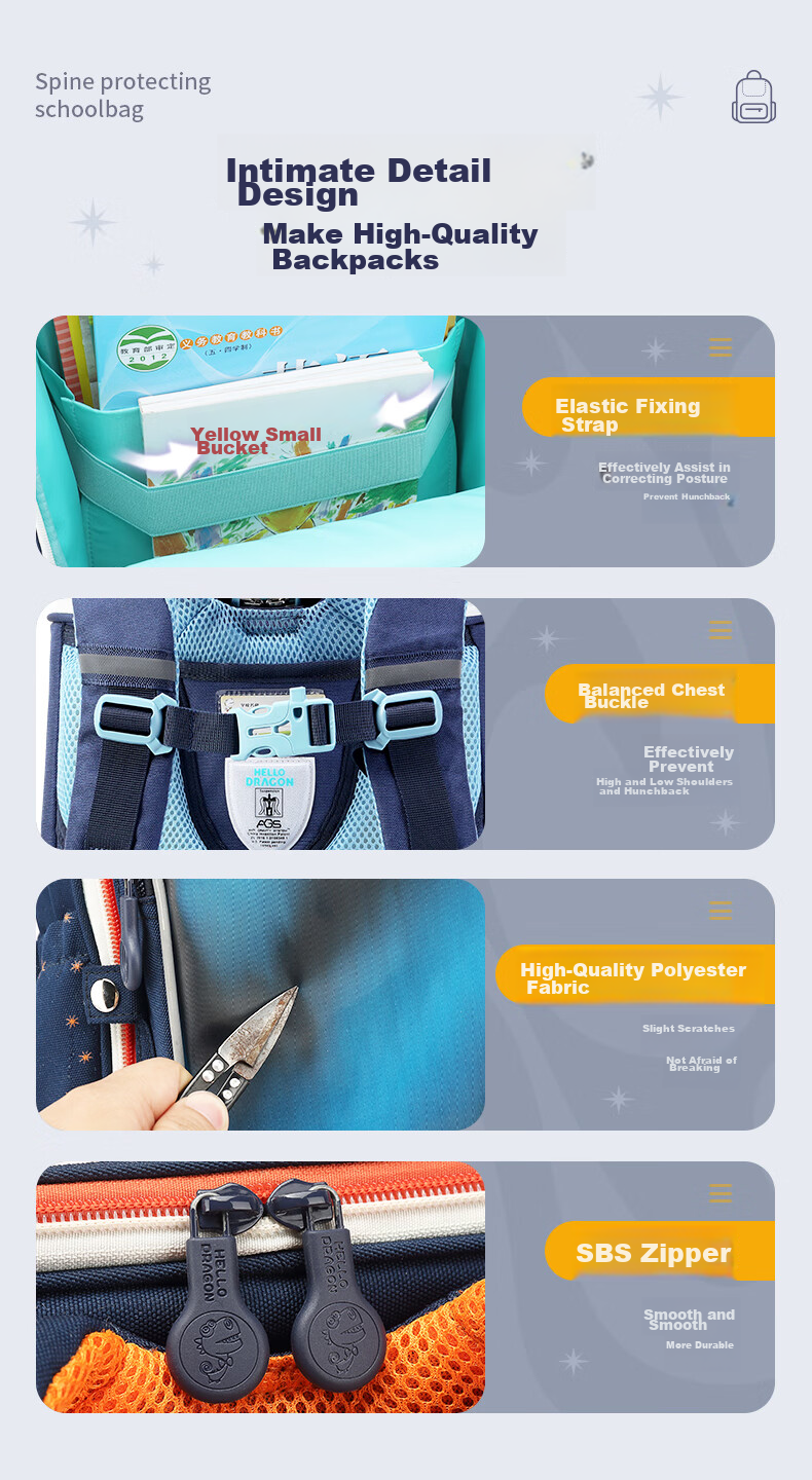 Herder Lightweight Spine-Protecting Backpack for Primary School Students, British Style, for Grades One to Six, Lightweight, Anti-Gravity Elastic Weight-Reducing Backpack 18