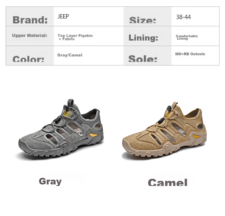 Jeep Sandals for Men, Outdoor Breathable Beach Shoes, Men's Closed-Toe Water Shoes, Non-Slip Wear-Resistant Hiking Shoes for Stream Trekking 10
