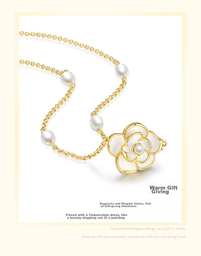 CHOW TAI SENG [Birthday Gift] Camellia Pearl Necklace Silver Elegant Collarbone Chain Light Luxury Niche Gift for Girlfriend 5
