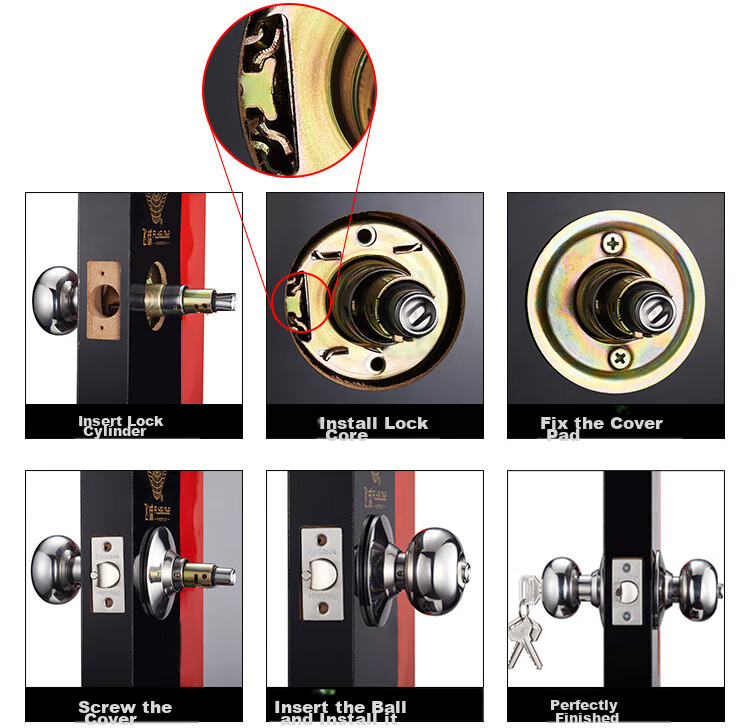 Fly.Globe Spherical Lock, Indoor Bedroom Door Lock, 304 Stainless Steel Ball Lock, with Double Latch 17