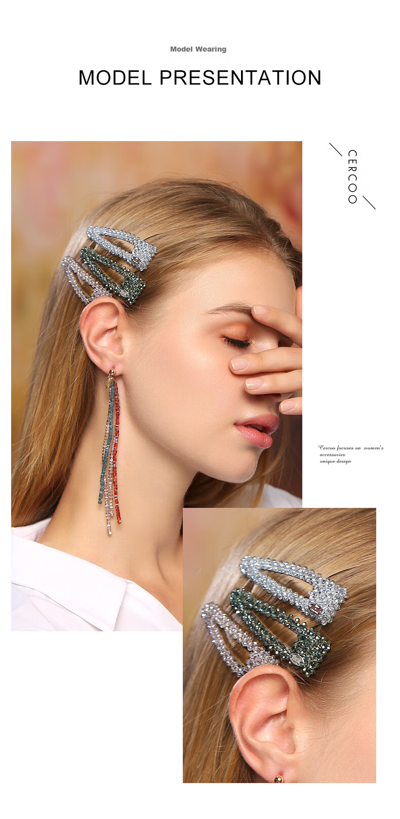 Cercoo Crystal Illusion Series Rhinestone BB Clip, Full Diamond Hair Clip, Side Clip, Bangs Clip, Elegant Versatile High-End Hair Accessory 5