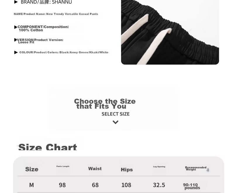 SHANNU Men's Pants, Spring And Autumn Style, Pure Cotton, Black, Straight-Leg, Loose-Fit, Wide-Leg, American Casual Trousers, Black, XL 8
