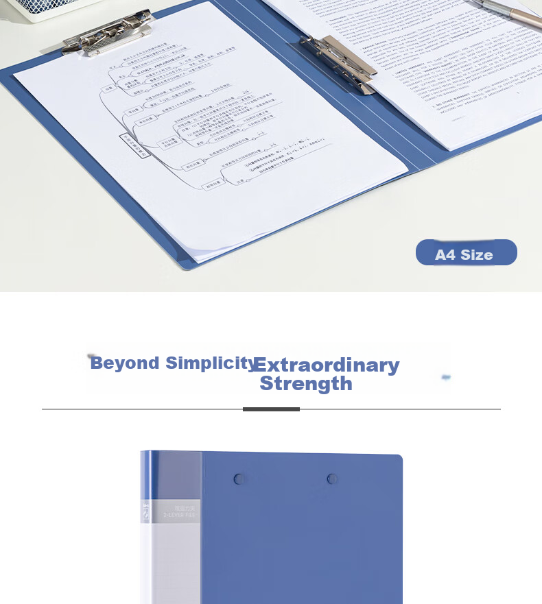 Deli A4 Double Strong Clip/document Folder/paper Folder/exam Paper Folder/poem Recitation Contract Folder/file Folder/document Holder/office And Study Supplies Single Gray-Blue 2